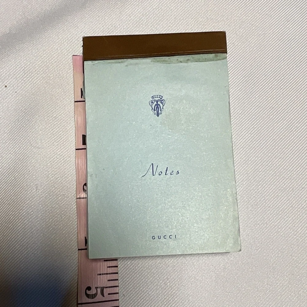 3 Gucci Notes Notepad Stationery Pad with Holder & Box, Light Blue Branded Logo